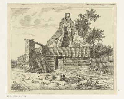 Coupeur de roseaux devant la ruine de la maison Snaatburg à Maarssen - Anthonie van den Bos