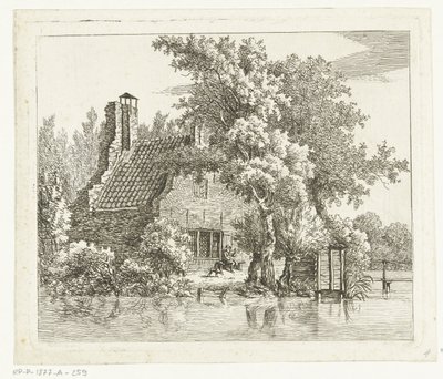 Homme fumant sur un banc devant la ruine de la Maison Snaatburg à Maarssen - Anthonie van den Bos
