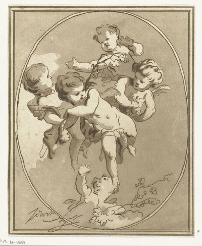 Cinq putti avec des branches de fleurs - Anthonie van den Bos