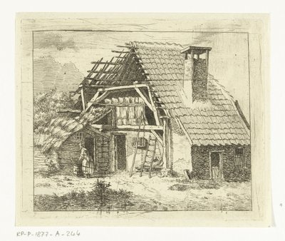 Femme faisant la lessive devant une ferme - Anthonie van den Bos