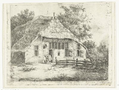 Femme penchée devant un panier devant une maison à Staphorst - Anthonie van den Bos