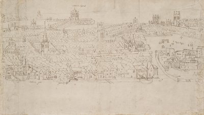 Panorama de Londres vu de Southwark : Billingsgate à Tower Wharf, 1554 - Anthonis van den Wyngaerde