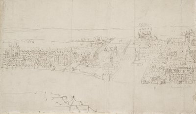 Panorama de Londres vu de Southwark : Durham House à Barnards Castle - Anthonis van den Wyngaerde