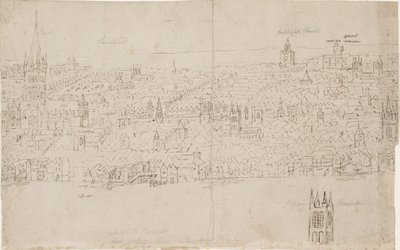 Panorama de Londres vu de Southwark : Cathédrale Saint-Paul, 1554 - Anthonis van den Wyngaerde
