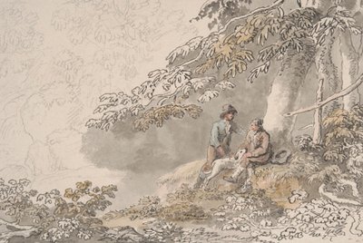 Deux garçons et un chien dans un bois - Anthony Devis