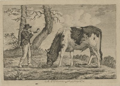 Berger avec une vache (Études de vaches, moutons et chèvres) - Anthony Oberman
