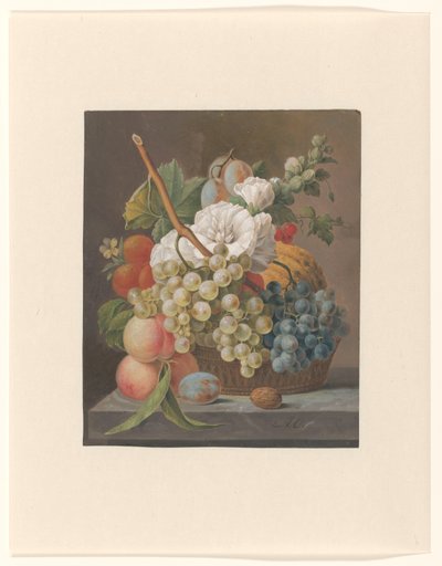 Nature morte avec des fleurs et des fruits dans un panier - Anthony Oberman