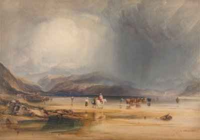 Vue de Snowdon depuis les sables de Traeth Mawr, prise au gué entre Pont Aberglaslyn et Tremadoc - Anthony Vandyke Copley Fielding