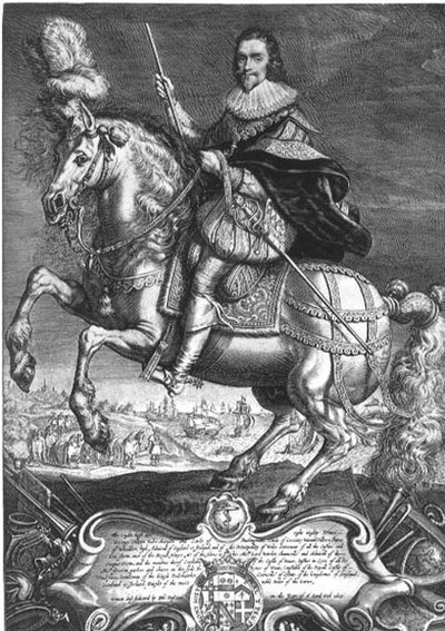 Portrait équestre de George Villiers, 1er duc de Buckingham, gravé par Willem de Passe - Anthony van (after) Dyck