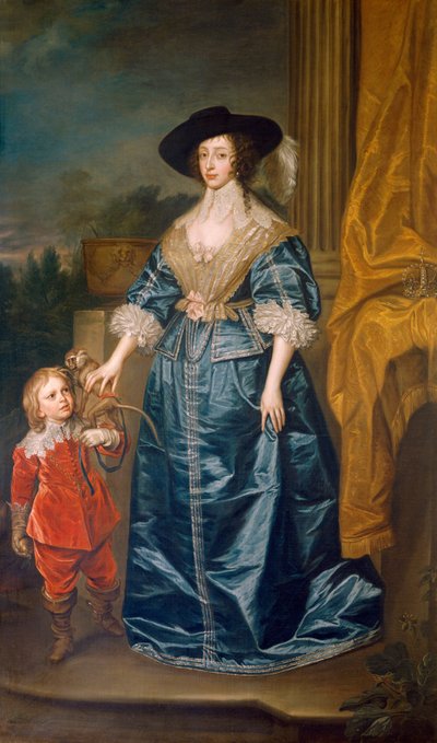 La reine Henriette Marie et le nain Sir Jeffrey Hudson - Anthony van (after) Dyck