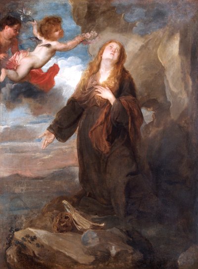 Sainte Rosalie couronnée de roses par deux anges - Anthony van (after) Dyck