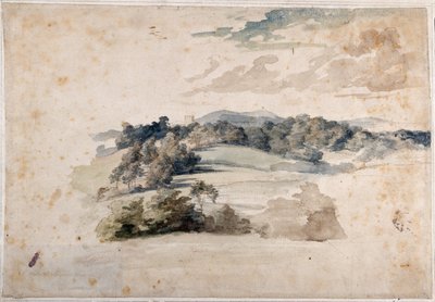 Un paysage anglais de prairies et de collines boisées (crayon et aquarelle sur papier) - Anthony van Dyck