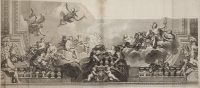 Conception du panneau central du plafond de la Grande Galerie du Palais Royal, gravée par Nicolas Henri Tardieu - Antoine (after) Coypel