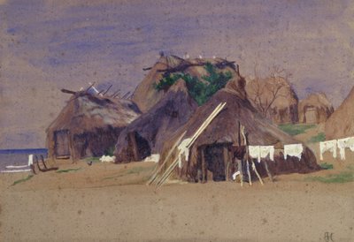Cabines de pêcheurs sur la côte - Antoine Auguste Ernest Herbert or Hebert