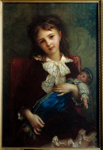 Portrait de Catherine de Bouchage enfant tenant une poupée dans les bras - Antoine Auguste Ernest Herbert or Hebert