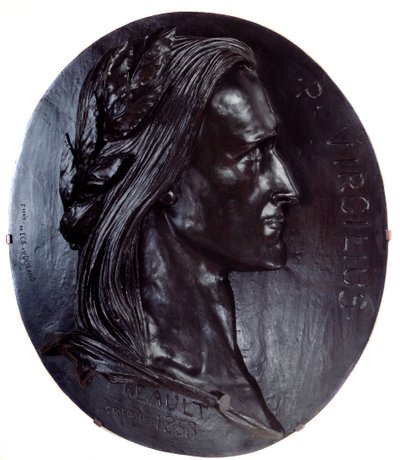 Représentation de Virgile (Publius Vergilius Maro ou Virgilio) poète latin (70-19 av. J.-C.) Médaillon ovale en bronze colossal - Antoine Augustin Preault