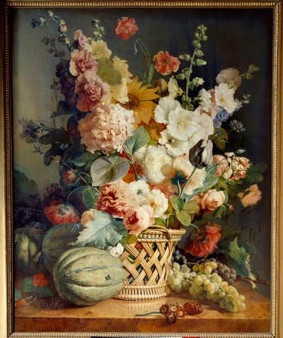 Fleurs et fruits dans un panier en osier - Antoine Berjon
