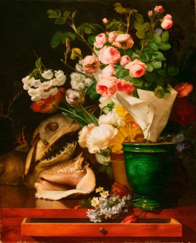 Nature Morte avec Fleurs, Coquillages, Tête de Requin - Antoine Berjon