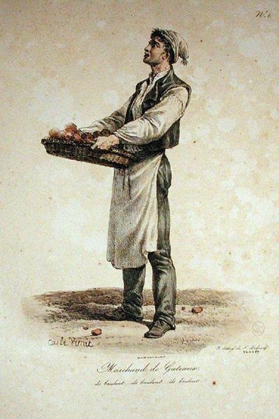 Le Vendeur de Gâteaux, numéro 1 de la série Les Cris de Paris, gravé par François Séraphin Delpech - Antoine Charles Horace Vernet