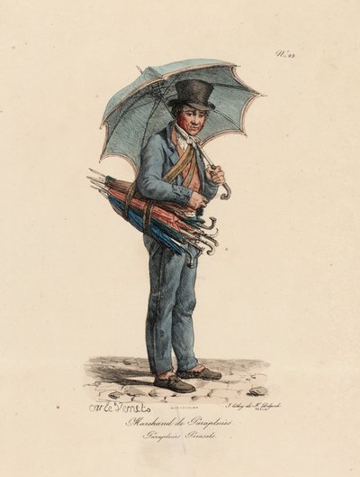 Le Vendeur de Parapluies et Ombrelles, numéro 23 de la série Les Cris de Paris, gravé par François Séraphin Delpech - Antoine Charles Horace Vernet