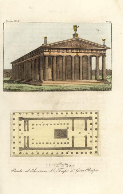 Élévation et plan du temple de Zeus ou Jupiter au mont Olympe - Antoine Chrysostome Quatremère de Quincy