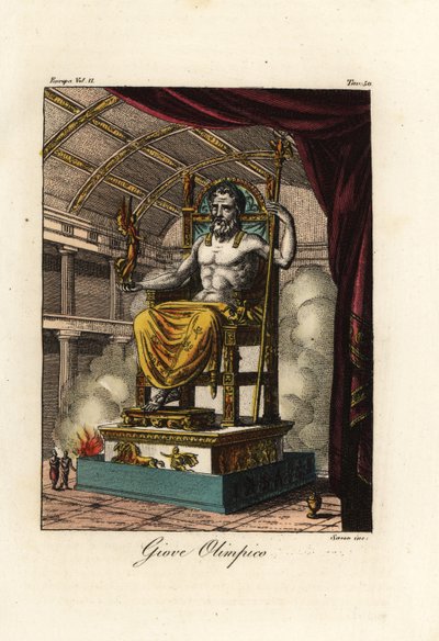 Statue de Zeus ou Jupiter à Olympie, figure géante assise par le sculpteur grec Phidias vers 435 av. J.-C. au sanctuaire d