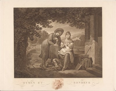 Jeune famille avec chien - Antoine Claude François Villerey