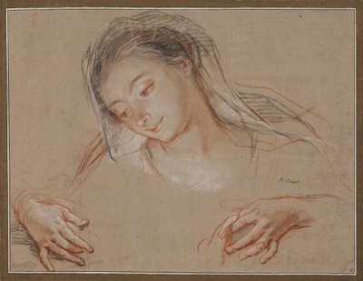 Étude pour une Madone. Tête et deux mains - Antoine Coypel