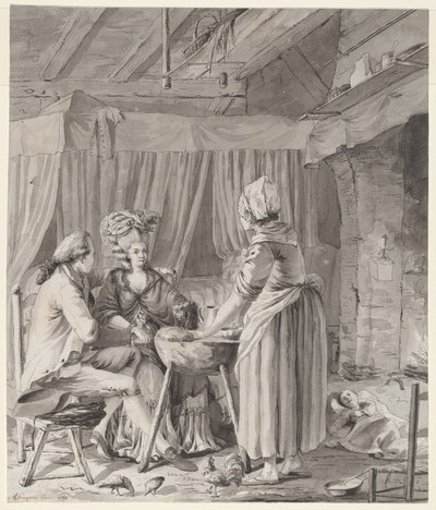 Couple élégant déjeunant dans un cottage de campagne - Antoine François Sergent