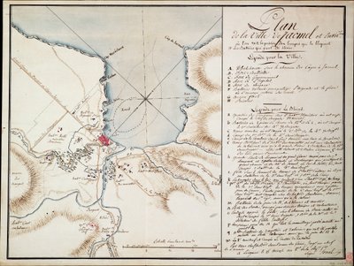 Environs de Jacmel, utilisé pour indiquer les lignes et les positions occupées pendant le blocus et les batteries établies pour construire les défenses assiégées - Antoine François Sorrel des Rivieres