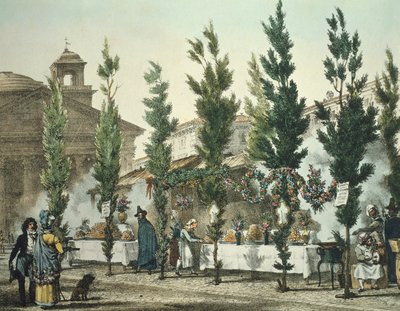 Italie, Rome, vendeurs de nourriture de rue au Panthéon - Antoine Jean Baptiste Thomas