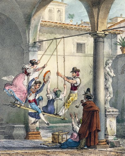 Balançoire, gravure par Antoine Jean-Baptiste Thomas (1791-1834) de Un an à Rome et dans ses environs, France - Antoine Jean Baptiste Thomas