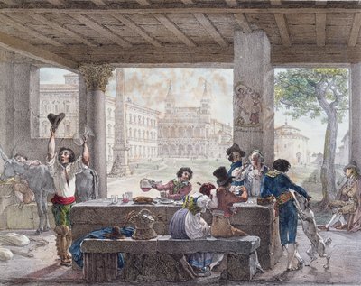 Auberge à Rome, gravée par François Alexandre Villain (1798-1884) vers 1820-30 - Antoine Jean Baptiste Thomas