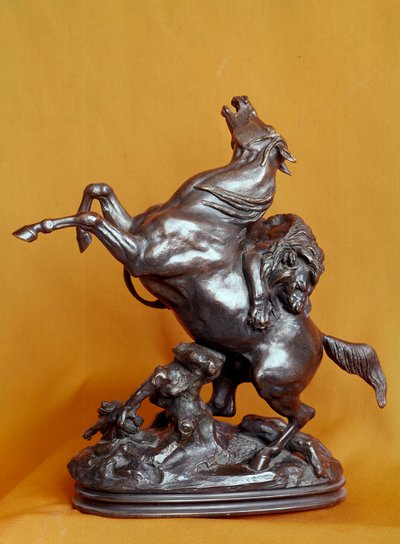 Lion attaquant un cheval. Sculpture en bronze par Antoine Louis Barye (1795-1875) 19ème siècle - Antoine Louis Barye