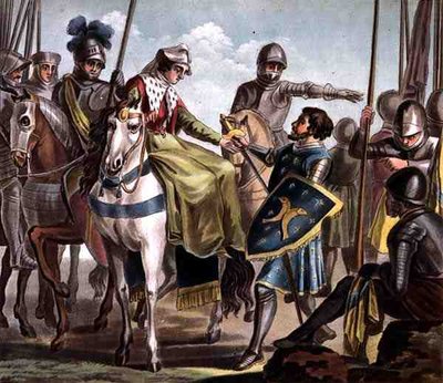 Jeanne de Navarre (1271-1304) capture le comte de Bar, gravé par Jean Baptiste Morret 1788 (gravure en couleur) - Antoine Louis Francois (after) Sergent Marceau