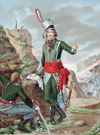 François Séverin Marceau-Desgraviers (1769-1896) soldat révolutionnaire français : armée républicaine de La Vendée : a combattu à Fleurus, Mayence, Mannheim et Coblence. Mortellement blessé à Altenkirchen. Chromolithographie d