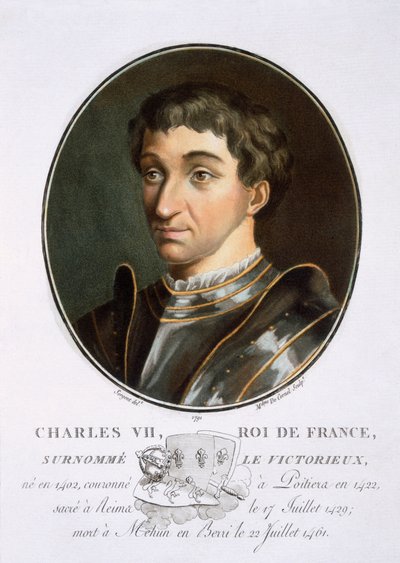 Charles VII, de Portraits des grands hommes, femmes illustres, et sujets mémorables de France, gravé et imprimé en couleurs, publié par Pierre Blin, 1786-92, Paris - Antoine Louis Francois Sergent Marceau