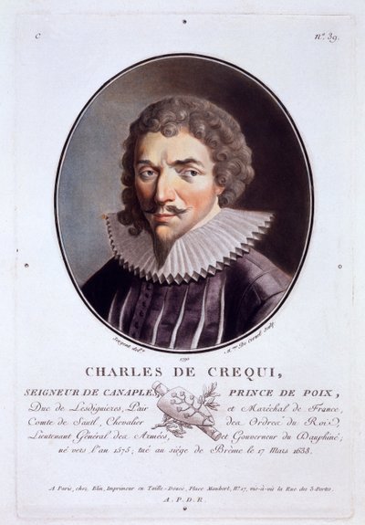 Charles de Créqui, de Portraits des grands hommes, femmes illustres, et sujets mémorables de France, gravé et imprimé en couleurs, publié par Pierre Blin, 1786-92, Paris (gravure en couleur) - Antoine Louis Francois Sergent Marceau