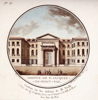 Hospice de Saint Jacques Du Haut Pas construit selon les dessins de Vieilb, maintenant Hôpital Cochin, Paris. Dans les vues pittoresques des principaux bâtiments de Paris par Sergeant - Antoine Louis Francois Sergent Marceau