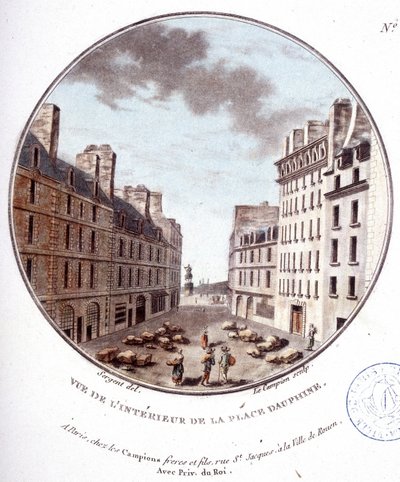 Vue intérieure de la Place Dauphine, Paris. Dans vues pittoresques des principaux bâtiments de Paris par Sergeant - Antoine Louis Francois Sergent Marceau