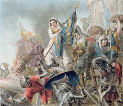 Jeanne Laisne lève un étendard contre les hommes de Bourgogne, gravé par Morret (fl. 1790-1820) 1787 - Antoine Louis Francois Sergent Marceau