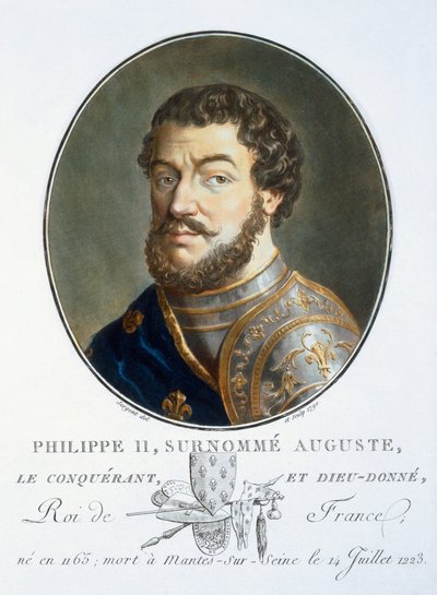 Philippe II Auguste, de Portraits des grands hommes, femmes illustres, et sujets mémorables de France, gravé et imprimé en couleurs, publié par Pierre Blin, 1786-92, Paris - Antoine Louis Francois Sergent Marceau