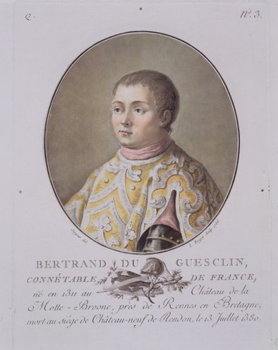 Portrait de Bertrand du Guesclin (1311-80), Connétable de France, gravé par Léon Roger, 1786 - Antoine Louis Francois Sergent Marceau