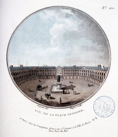 Vue de la Place Vendôme - dans « Vues pittoresques des principaux édifices de Paris » par Sergeant - Antoine Louis Francois Sergent Marceau