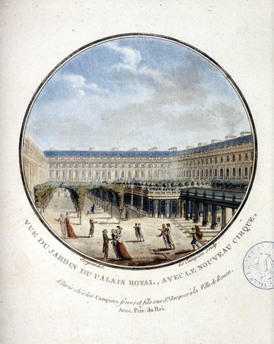 Vue du jardin du Palais Royal - dans « Vues pittoresques des principaux bâtiments de Paris » par Sergeant - Antoine Louis Francois Sergent Marceau