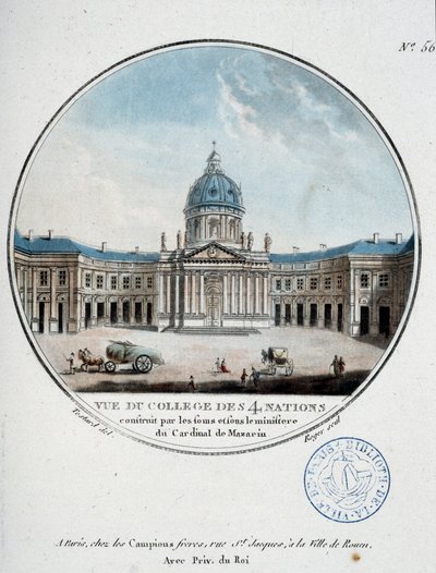 Vue du Collège des Quatre Nations (Institut de France) - dans "Vues pittoresques des principaux édifices de Paris", par Sergent - Antoine Louis Francois Sergent Marceau