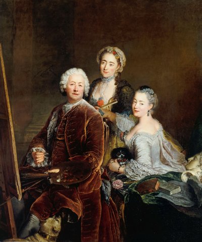 Autoportrait avec les filles Henriette Royard et Marie de Rège devant le chevalet - Antoine Pesne