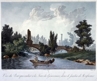 Pont vers la Tour du Gouverneur dans le Parc Monceau, gravé par Chapuy - Antoine Pierre after Mongin