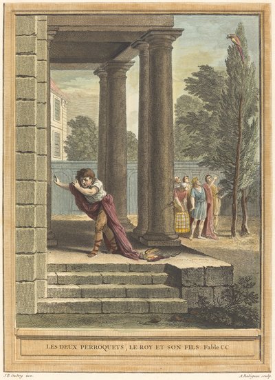 Les deux perroquets, le roi et son fils - Antoine Radigues after Jean Baptiste Oudry