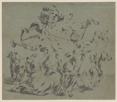 Amour en chasseur avec des chiens - Antoine Sallaert